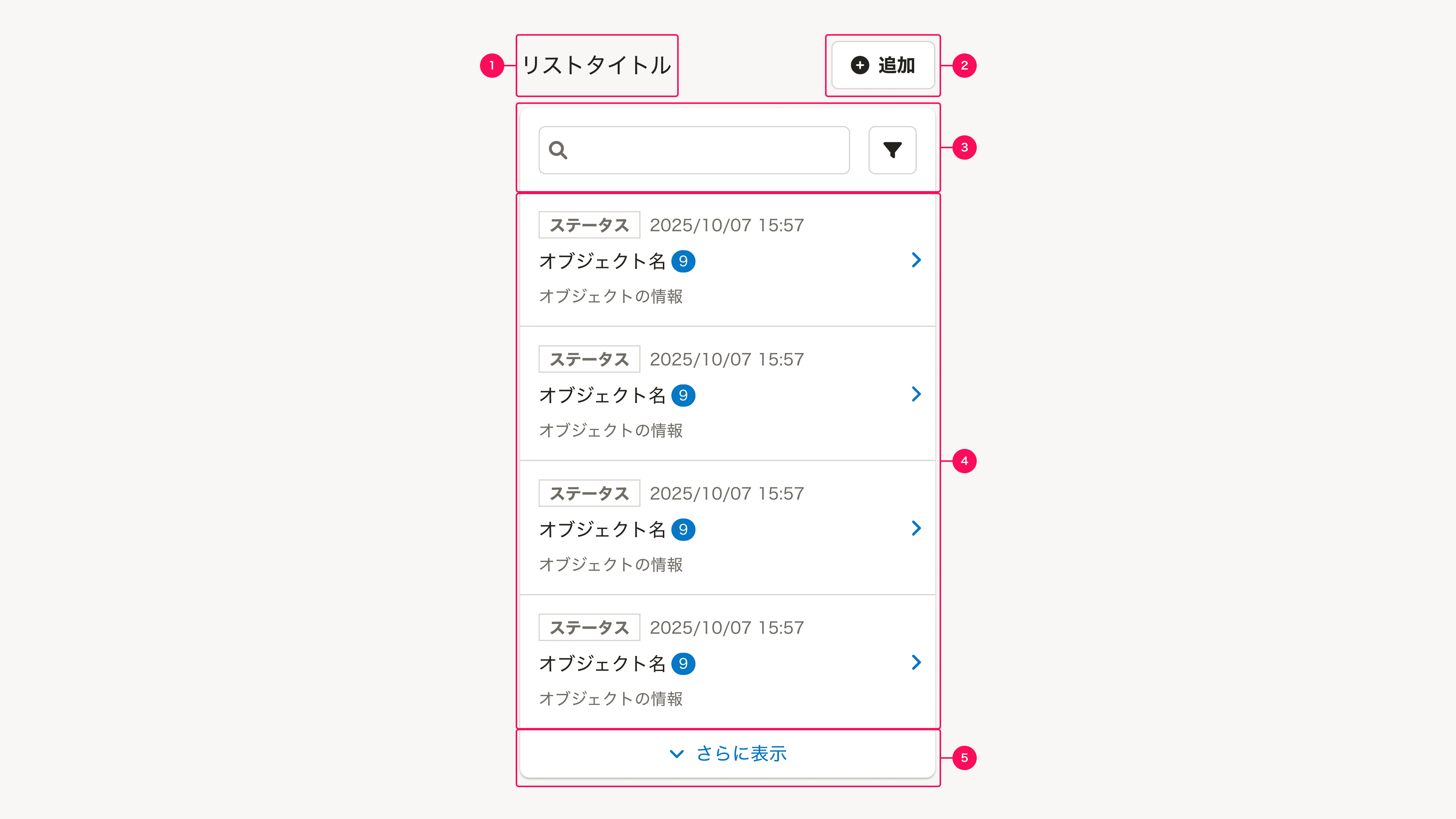 スクリーンショット: よくあるリストの構成